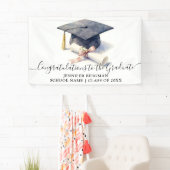 Elegant Watercolor Navy Cap and Diploma Graduation 横断幕 (インサイチュ)