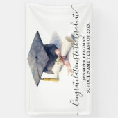 Elegant Watercolor Navy Cap and Diploma Graduation 横断幕 (縦)