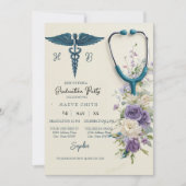 Elegant Watercolor Nursing Graduation Invitation w 招待状 (正面)
