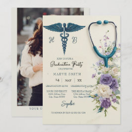 Elegant Watercolor Nursing Graduation Invitation w 招待状