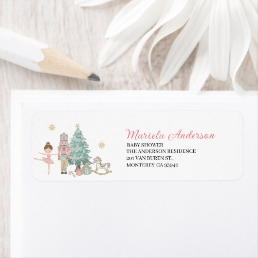 Elegant Watercolor Nutcracker Ballet Pink Christma ラベル (インサイチュ)