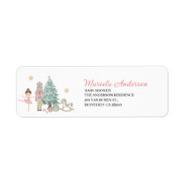 Elegant Watercolor Nutcracker Ballet Pink Christma ラベル