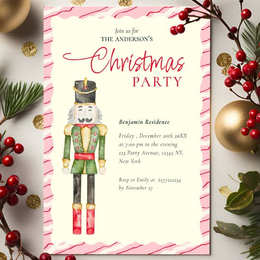 Elegant Watercolor Nutcrackers Christmas Party シーズンカード