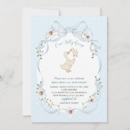 Elegant  Watercolor One 1st Birthday silly goose B 招待状