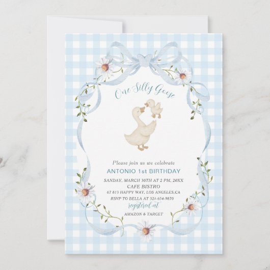 Elegant  Watercolor One 1st Birthday silly goose G 招待状 (正面)
