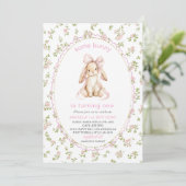 Elegant  Watercolor One 1st Birthday some bunny Gi 招待状 (スタンド正面)