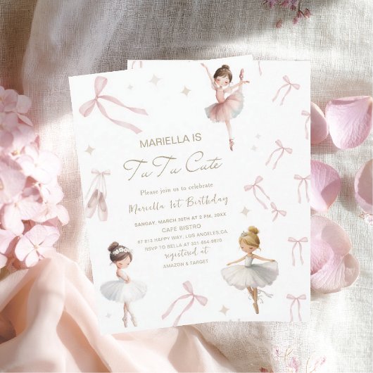 Elegant  Watercolor One 1st Birthday tutu cute Gir 招待状