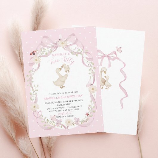 Elegant  Watercolor One 2nd Birthday silly goose B 招待状