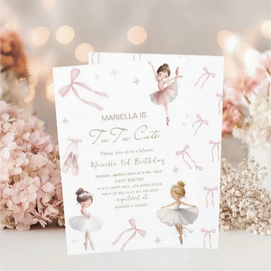 Elegant  Watercolor One 3rd Birthday tutu cute Gir 招待状