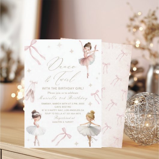 Elegant Watercolor One 3rd Birthday tutu cute Gir 招待状