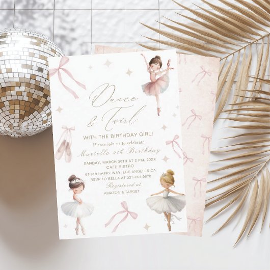 Elegant Watercolor One 4th Birthday tutu cute Gir 招待状