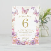 Elegant  Watercolor One 6th Birthday Butterfly Gir 招待状 (スタンド正面)