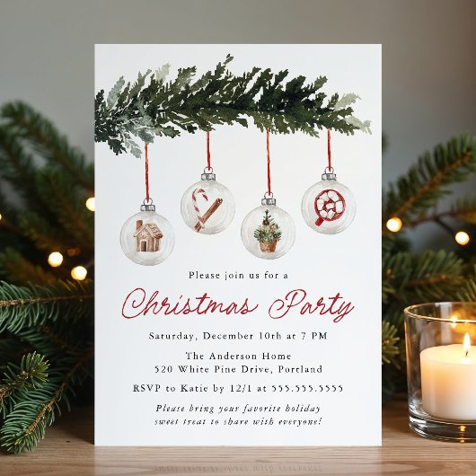 Elegant Watercolor Ornaments Christmas Party 招待状
