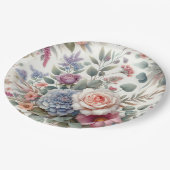 Elegant Watercolor Pastel Floral Roses Paper Plate ペーパープレート (アングル)