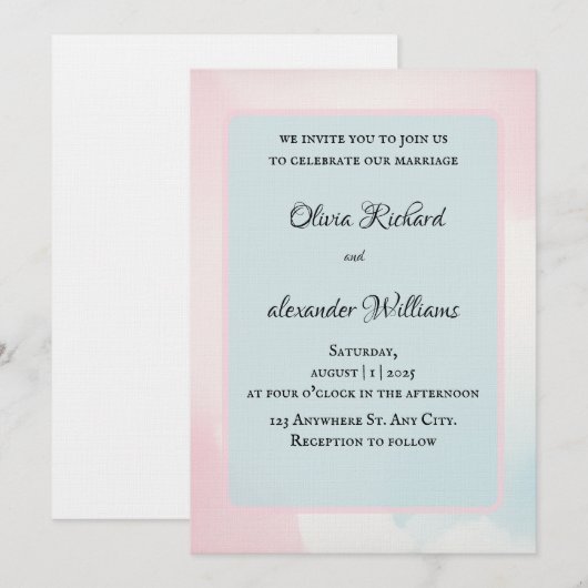 Elegant Watercolor Pastel Wedding Invitation 招待状 (正面/裏面)