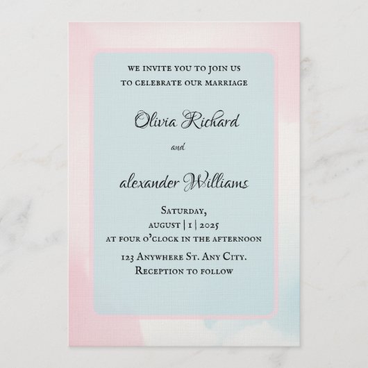 Elegant Watercolor Pastel Wedding Invitation 招待状 (正面)