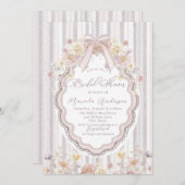 Elegant Watercolor pastel wildflower bow lace Brid 招待状 (正面/裏面)