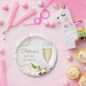 Elegant Watercolor Pearls & Prosecco Bridal Shower ペーパープレート (パーティー)