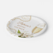 Elegant Watercolor Pearls & Prosecco Bridal Shower ペーパープレート (アングル)