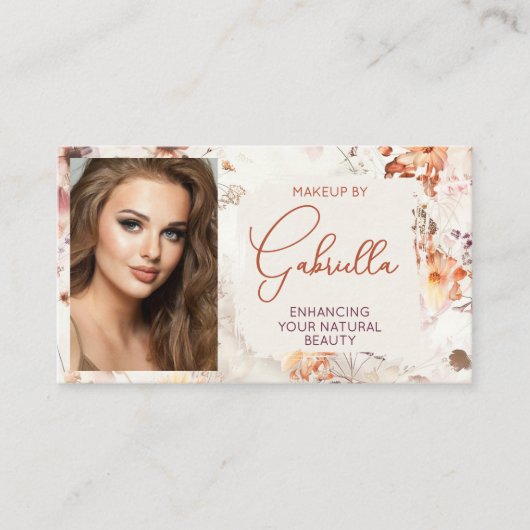 Elegant Watercolor Photo Makeup Business Card 名刺 (正面)