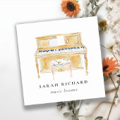 Elegant Watercolor Piano Musician Music Teacher スクエア名刺