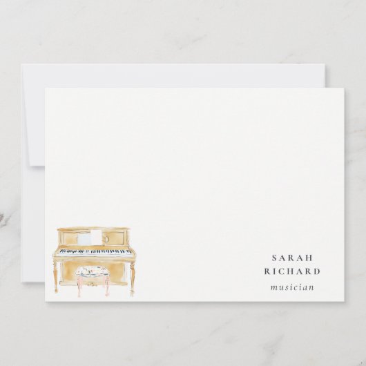 Elegant Watercolor Piano Musician Music Teacher ノートカード (正面)