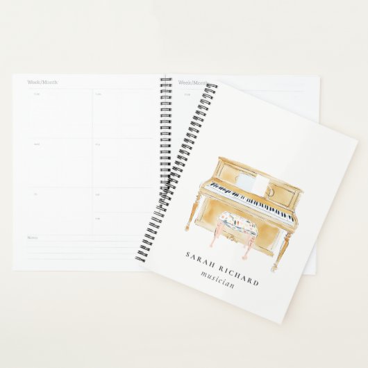 Elegant Watercolor Piano Musician Music Teacher プランナー手帳 (ディスプレー)