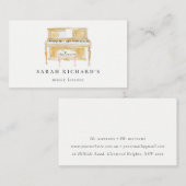 Elegant Watercolor Piano Musician Music Teacher 名刺 (正面/裏面)