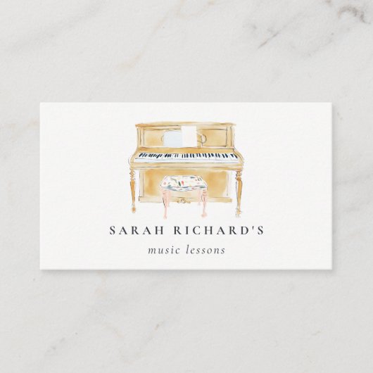 Elegant Watercolor Piano Musician Music Teacher 名刺 (正面)