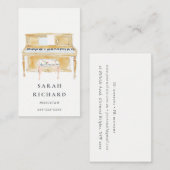 Elegant Watercolor Piano Musician Music Teacher 名刺 (正面/裏面)