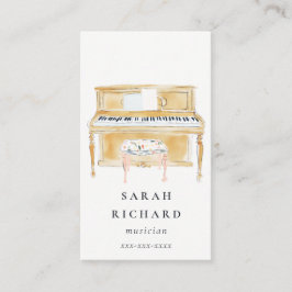 Elegant Watercolor Piano Musician Music Teacher 名刺