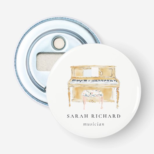 Elegant Watercolor Piano Musician Music Teacher 栓抜き (正面)