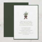 Elegant Watercolor Pine Sprig with Plaid Bow 招待状 (正面/裏面)