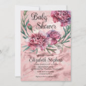 Elegant Watercolor Pink Carnations Baby Shower 招待状 (正面)