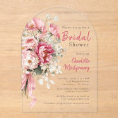 Elegant Watercolor Pink Floral Bridal Shower  アクリル招待状 (正面)