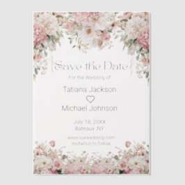 elegant watercolor pink floral save the date  ベラム紙招待状