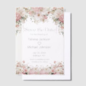 elegant watercolor pink floral save the date  ベラム紙招待状 (オフセット)