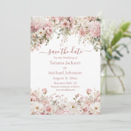 elegant watercolor pink floral save the date card ノートカード