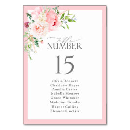 Elegant Watercolor Pink Flowers Bridal Shower テーブルナンバー