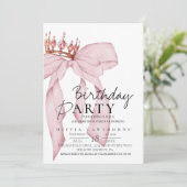 Elegant Watercolor Pink Gold Bow Birthday Party  招待状 (スタンド正面)