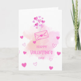 Elegant Watercolor Pink Hearts Valentine’s Day Gre カード