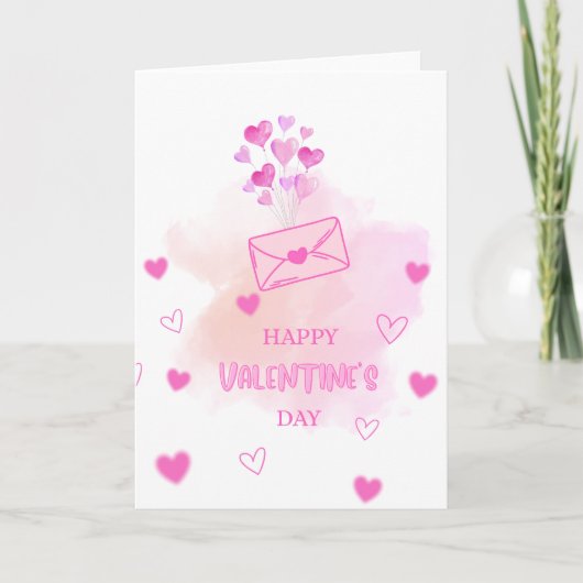 Elegant Watercolor Pink Hearts Valentine’s Day Gre カード (正面)