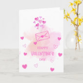 Elegant Watercolor Pink Hearts Valentine’s Day Gre カード (黄色い花)