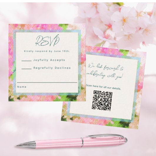 Elegant Watercolor Pink Hydrangea Garden Wedding  エンクロージャーカード