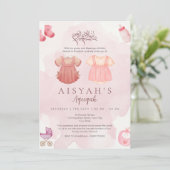 Elegant Watercolor Pink Islamic Baby Girl Aqiqah  招待状 (スタンド正面)