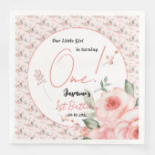 Elegant Watercolor Pink Rose Girl 1st Birthday (正面)