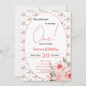 Elegant Watercolor Pink Rose Girl 1st Birthday 招待状 (正面)