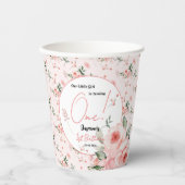 Elegant Watercolor Pink Rose Girl 1st Birthday 紙コップ (正面)