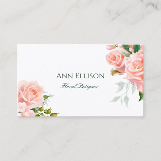 Elegant Watercolor Pink Roses Floral Florist 名刺 (正面)