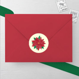 Elegant Watercolor Poinsettia Winter Wedding ラウンドシール